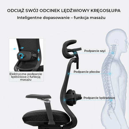 Fotel biurowy ergonomiczny ANGEL fizjO z funkcją masażu