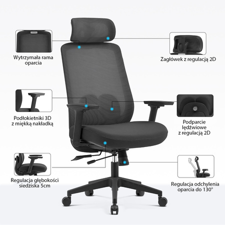 Fotel biurowy ergonomiczny ANGEL runO czarny