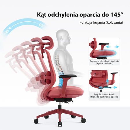 Fotel biurowy ergonomiczny ANGEL fizjO czerwony z funkcją masażu