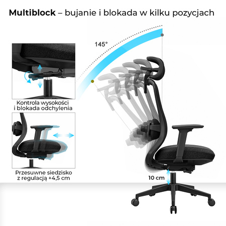 Fotel biurowy ergonomiczny ANGEL fizjO z funkcją masażu
